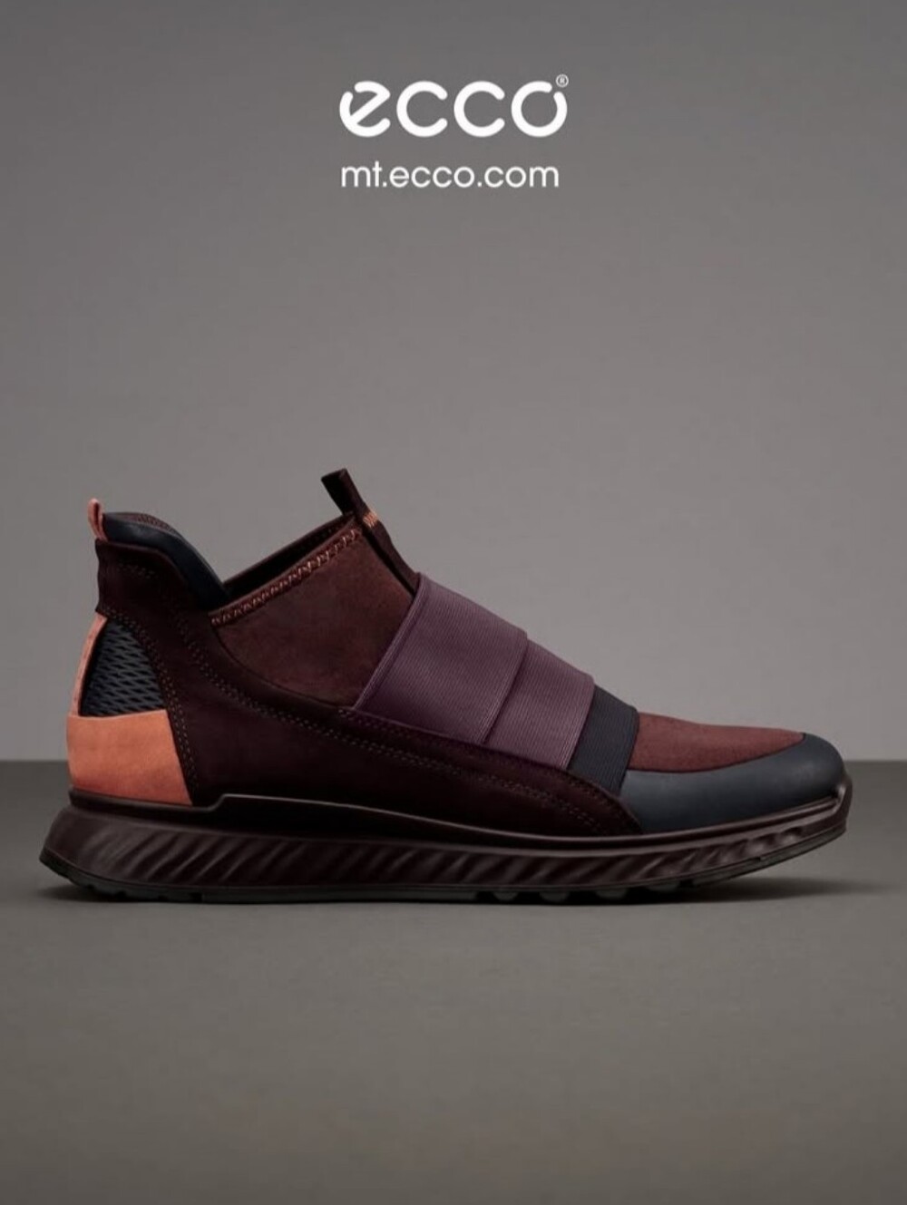 ECCO Womans  Purple and Coral Elastic Slip-On Sneaker